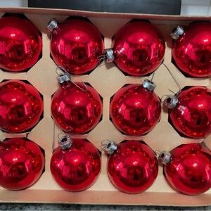 Vintage 1970s Festive Red Glass Ornament Collection. In great vintage condition